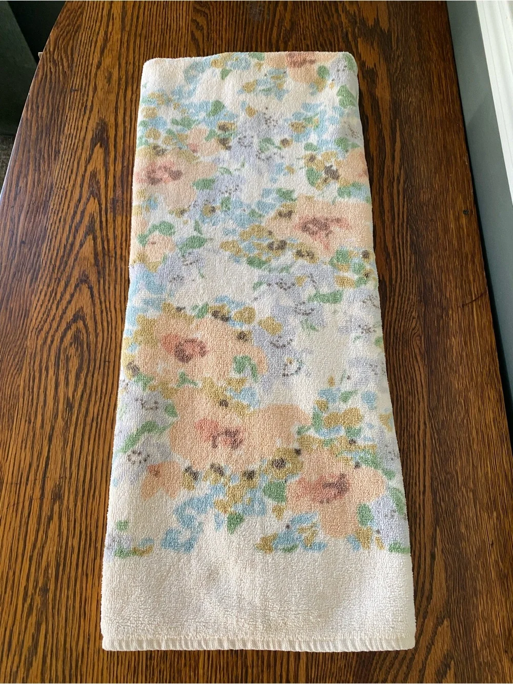 Vintage 70s 80s Peach Blue Floral Bathroom Towel 100% Cotton JC Penney USA